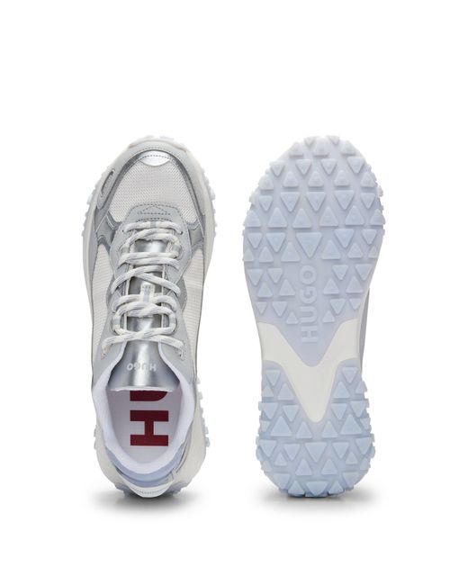 HUGO White Mixed-material Trainers With Leather Trims