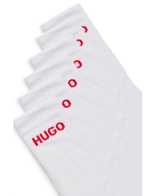 HUGO White Six-pack Of Quarter-length Socks With Logo Detail for men