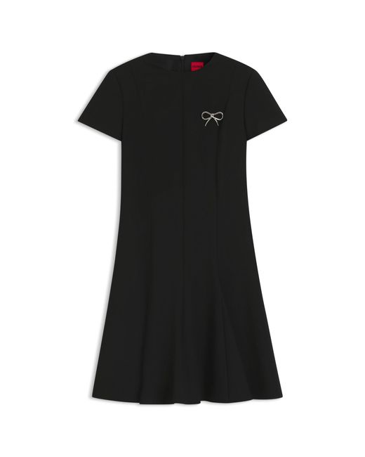 HUGO White A-Line Dress With Godet Inserts And Bow Brooch
