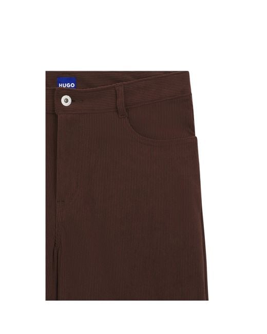 HUGO Brown Relaxed-Fit Corduroy Trousers With Logo Embroidery