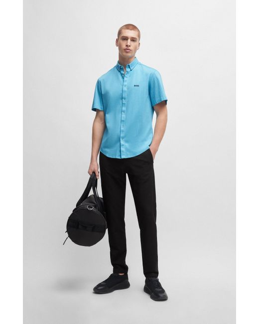Boss Regular-Fit Baumwoll-Hemd aus Piqué-Jersey in Blue für Herren