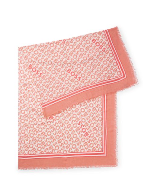 Écharpe tissée à logo imprimé et franges Boss en coloris Pink