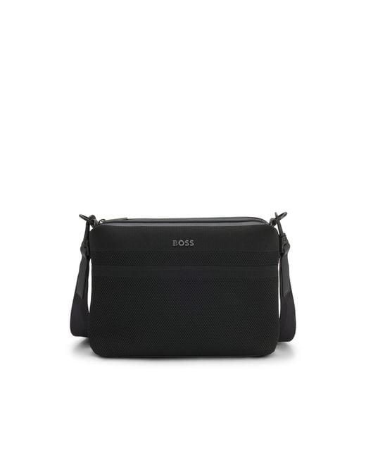 Boss Black Crossbody Bag With Knitted Structure for men