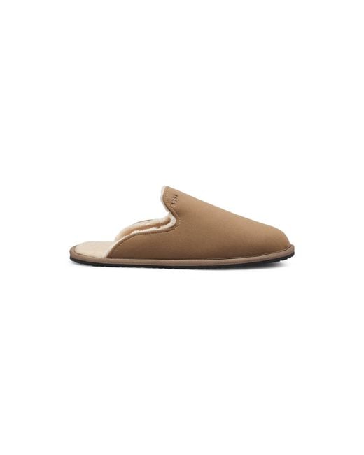 Boss Natural Shearling-Lined Slip-On Slippers With Logo Detail for men