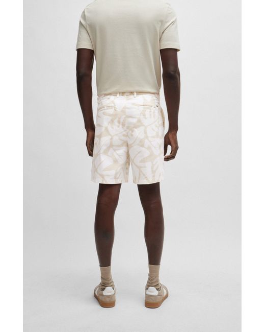 Boss Natural Regular-fit Shorts In Printed Stretch-cotton Twill for men