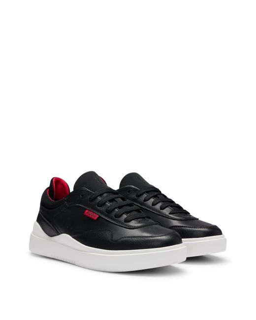 HUGO Leder-Sneakers zum Schnüren mit farbigen Details in Black für Herren