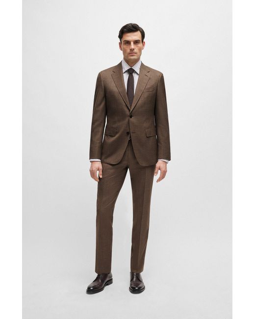 Boss Brown Regular-fit Suit In Micro-patterned Virgin Wool for men