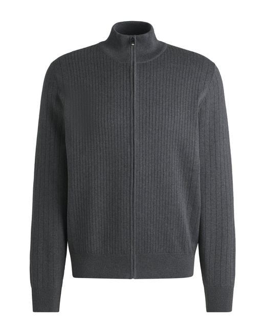 Boss Strickjacke Aus Baumwolle Mit Reißverschluss Und Gestrickten Nadelstreifen in Gray für Herren