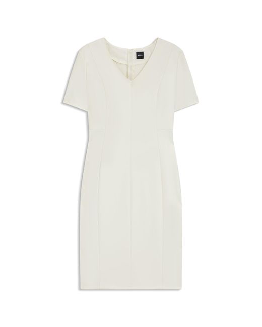 Boss White V-Neck Business Dress With Seam Details