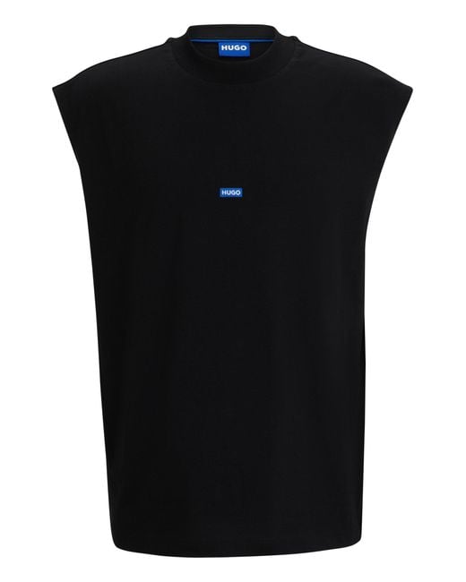 HUGO Black Sleeveless Cotton-jersey T-shirt With Blue Logo Label for men