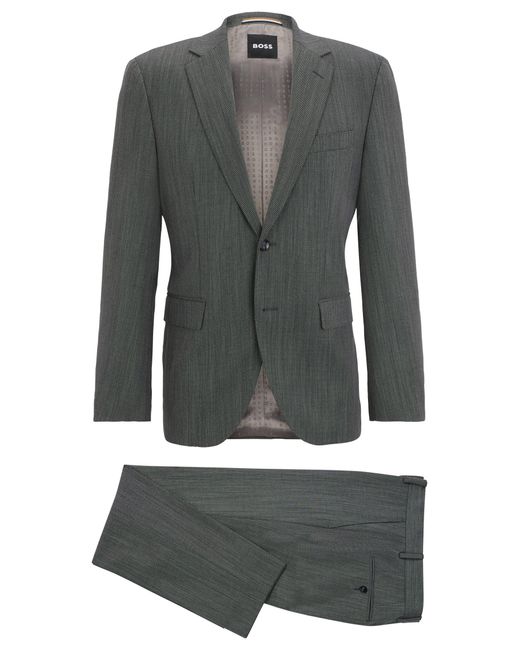 Boss Gray Regular-fit Suit In Micro-patterned Crease-resistant Fabric for men