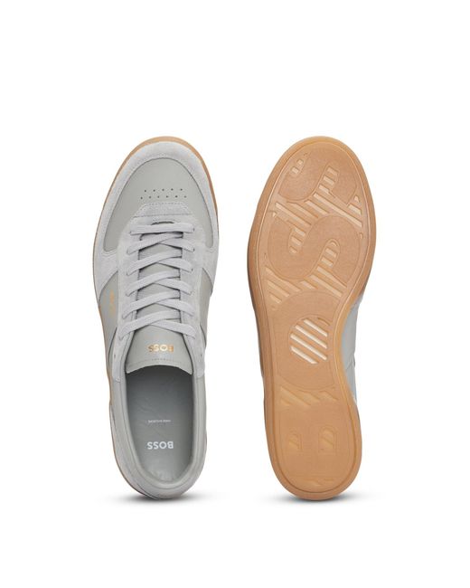 Boss White Leather-suede Trainers With Foil-print Branding for men