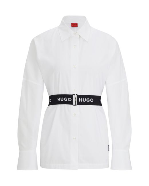 HUGO Regular-fit Blouse Met Elastische Logoriem in het White