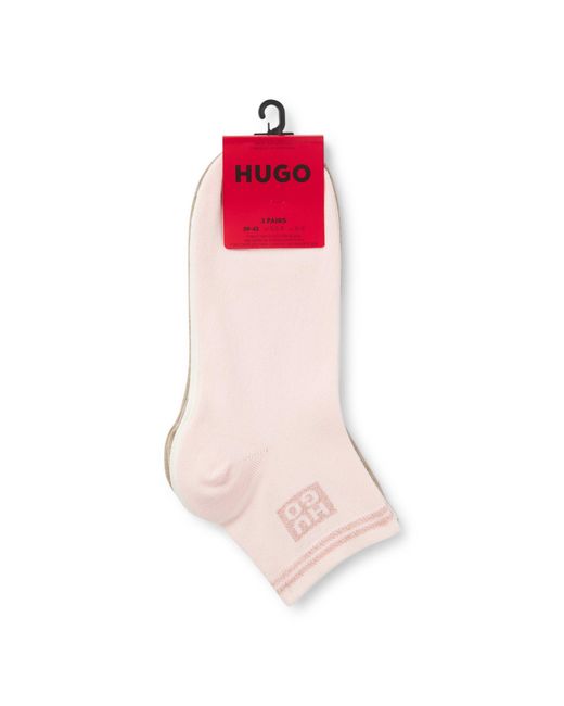 HUGO Natural Three-Pack Short Socks With Metallic Thread Logos