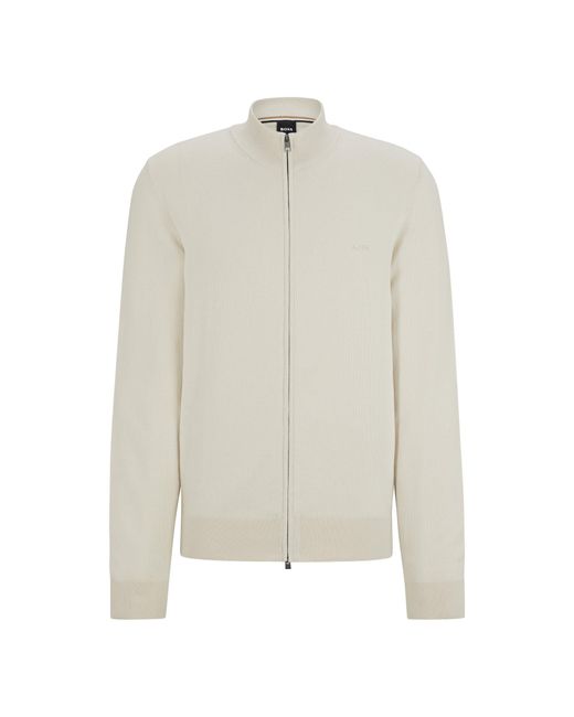 Boss White Knitted Zip-Up Cardigan for men