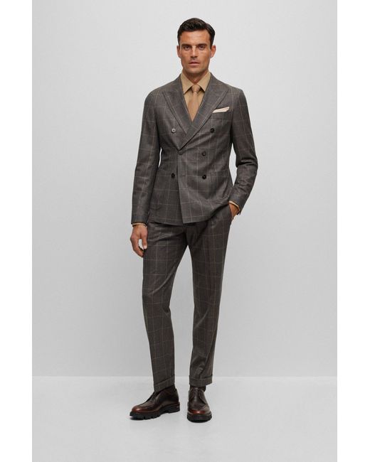BOSS by Hugo Boss Gray Double-breasted Slim-fit Suit In Checked Virgin Wool for men