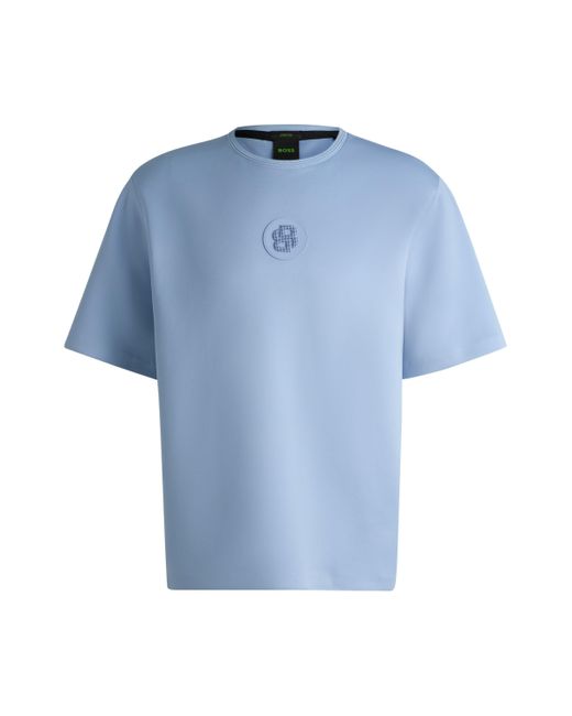 Boss Blue Drop-shoulder T-shirt With Double B Monogram Badge for men
