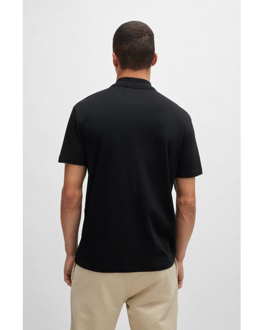 HUGO Black Cotton-jersey Polo Shirt With Logo Label for men