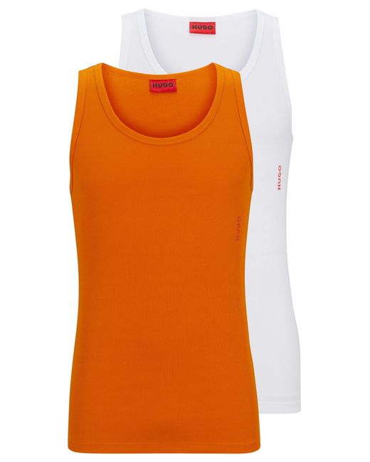 HUGO Orange Two-pack Of Logo Underwear Vests In Stretch Cotton for men