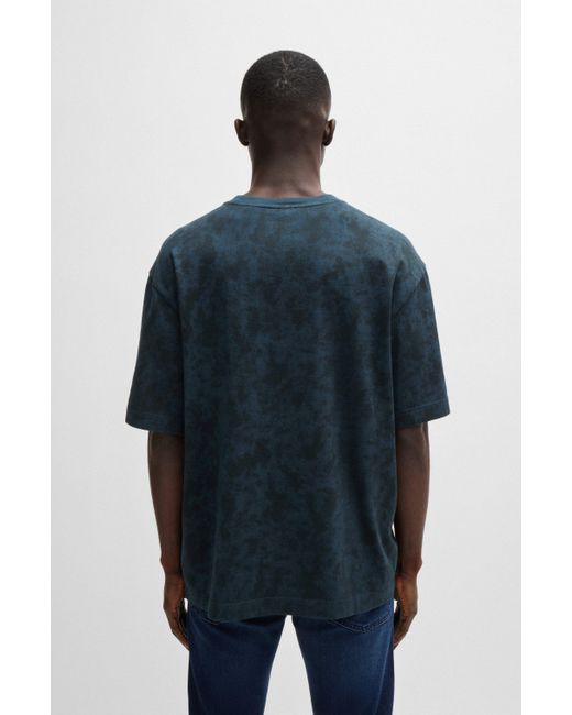 Boss Blue Cotton-jersey T-shirt With All-over Seasonal Print for men