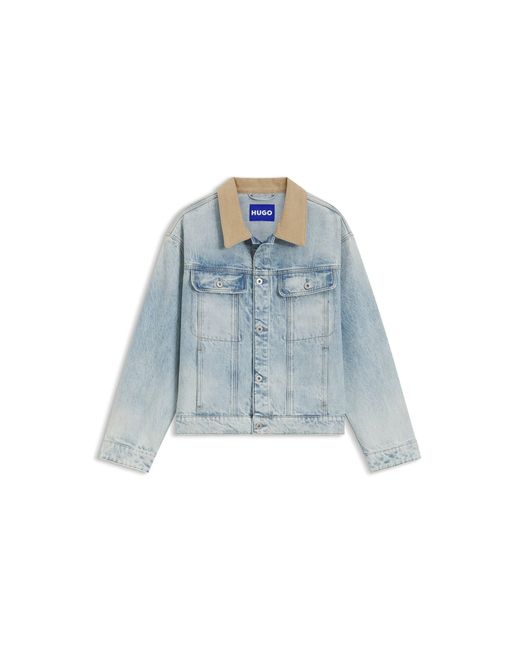 HUGO Blue Relaxed-Fit Cotton Jacket With Corduroy Collar for men
