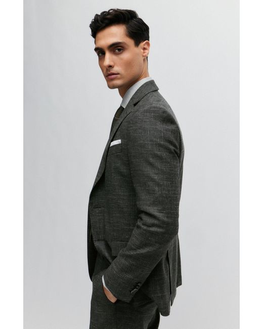 Boss Black Slim-fit Jacket In A Patterned Wool Blend for men