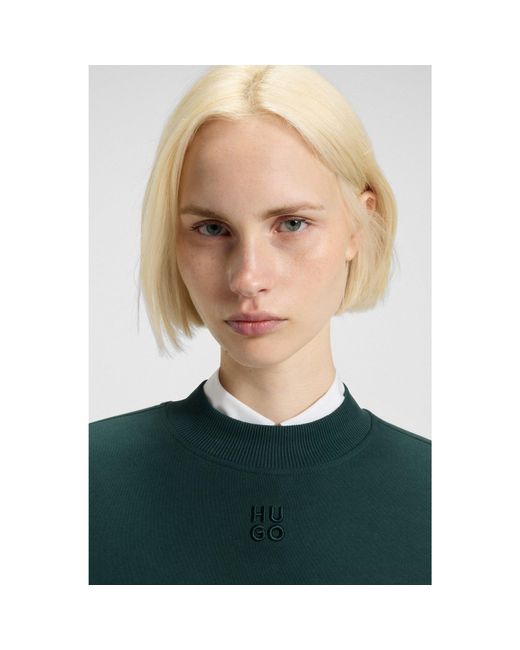 HUGO Green Relaxed-Fit Cotton-Terry Sweatshirt With Stacked-Logo Embroidery