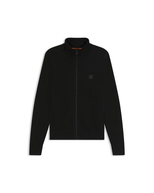 Boss Black Cotton-Cashmere Knitted Jacket With Logo Patch for men