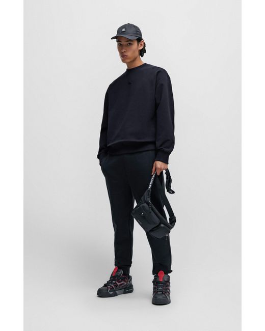 HUGO Regular-fit Sweatshirt Van Stretchkatoen Met Tweedelig Logo in het Black voor heren
