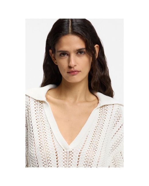 Boss White Cotton-Blend Sweater With Knitted Wave Structure