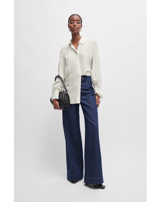 Boss White Relaxed-fit Blouse In Washed Silk