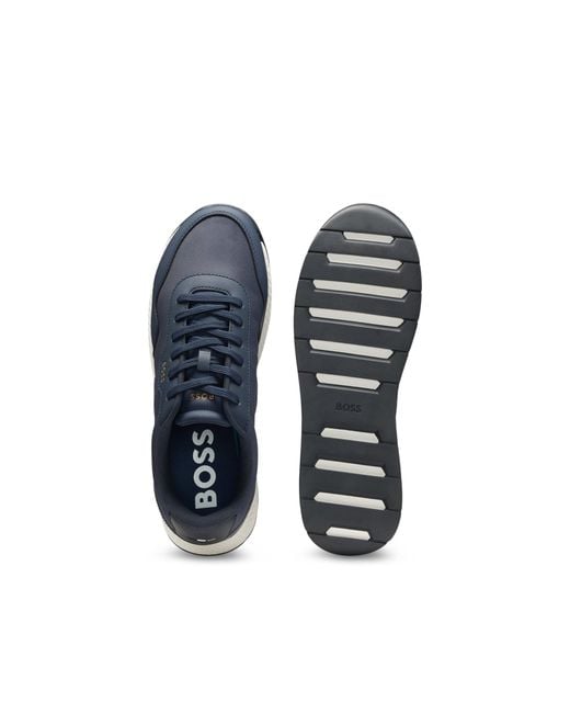Boss Blue Low-Top Trainers With Textured Uppers for men
