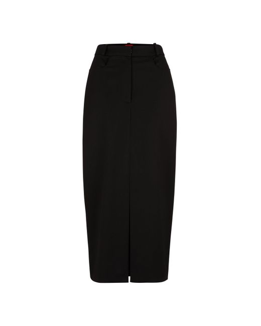 HUGO Black Maxi Skirt With High Front Slit In Stretch Fabric