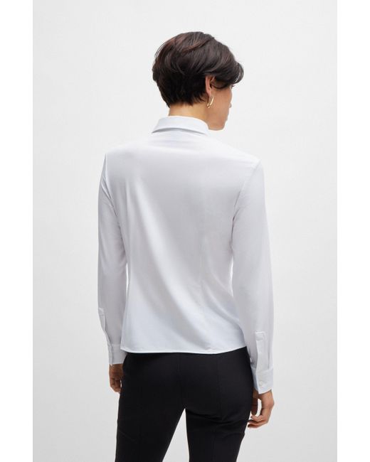 Boss White Extra-slim-fit Blouse In Italian Performance-stretch Dobby
