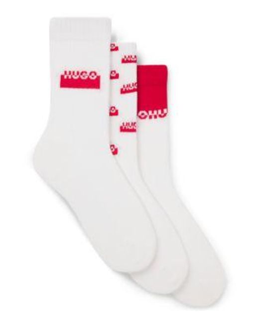 Lot De Trois Paires De Chaussettes Mi-Hautes À Logos Revisités HUGO pour homme en coloris White