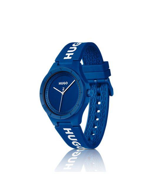 HUGO Blue Watch With Silicone Logo Strap for men