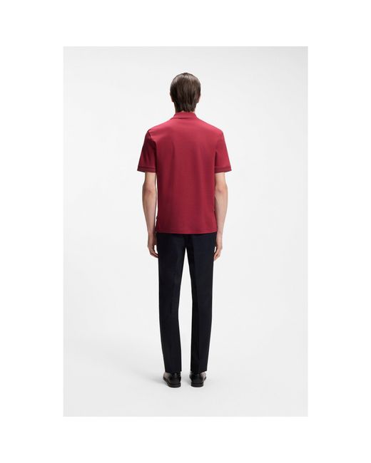 Boss Red Mercerised-Cotton Polo Shirt With Striped Trims for men