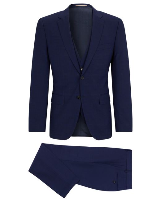 Boss Slim-fit Driedelig Pak Van Geruit Stretchmateriaal in het Blue voor heren