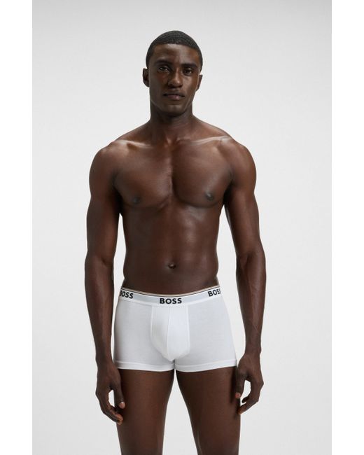 Boss White Three-Pack Of Stretch-Cotton Trunks With Logo Waistbands for men