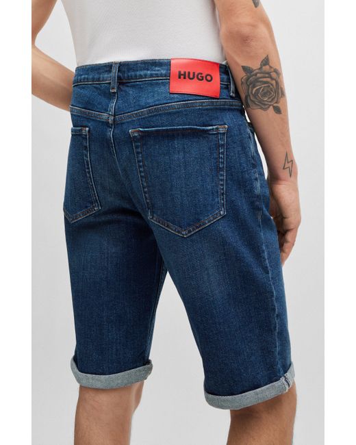HUGO Tapered-fit Shorts In Blue Comfort-stretch Denim for men