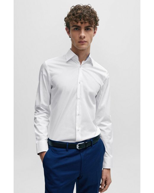 Boss Slim-fit Overhemd In Gemakkelijk Te Strijken Katoenen Popeline Met Stretch in het White voor heren