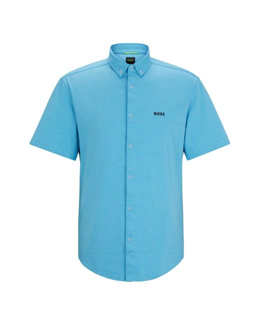 Boss Regular-Fit Baumwoll-Hemd aus Piqué-Jersey in Blue für Herren