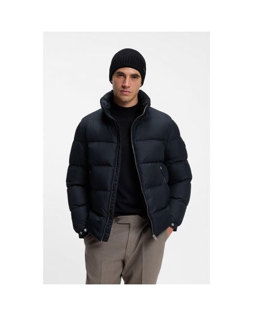 Boss Black Rib-Knit Virgin-Wool Beanie With Logo Plaque for men