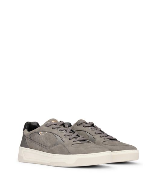 Boss Gray Mixed-material Trainers With Suede And Leather for men