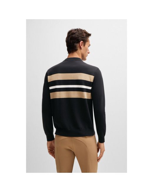 Boss Black Equestrian Cotton Sweater With Contrasting Stripes for men
