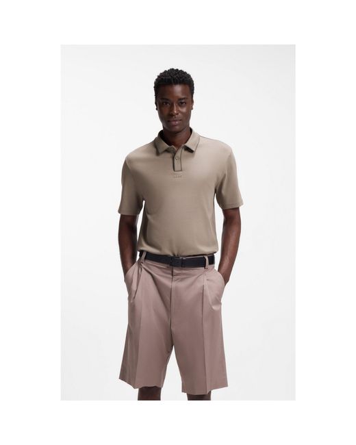 HUGO Brown Luxury-Cotton Polo Shirt With Contrast Trims for men