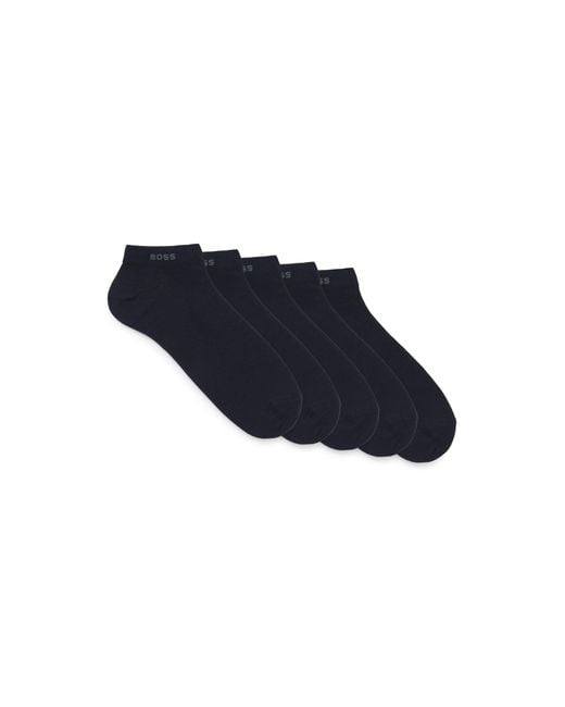 Boss Blue Five-Pack Of Cotton-Blend Ankle Socks With Branding for men