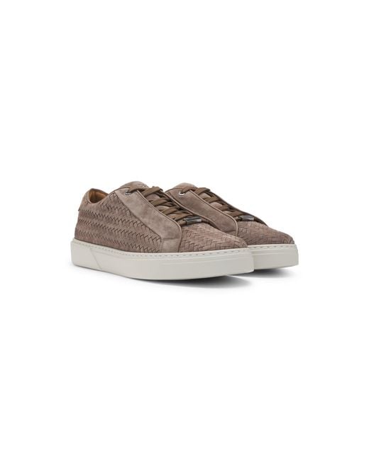 Boss Brown Gary Woven-Suede Trainers With Hidden Laces for men