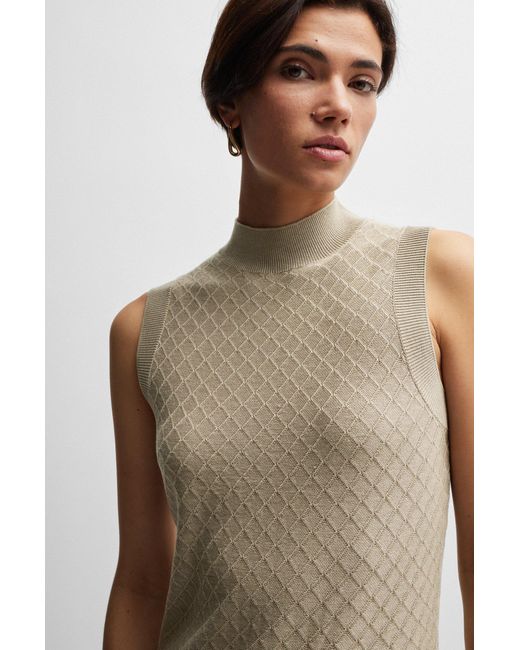 Boss Natural Sleeveless Rollneck Top In Silk And Cotton