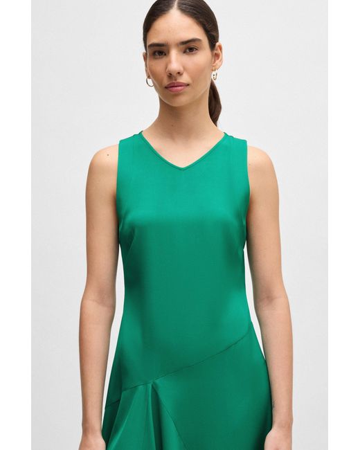 Boss Green Lang Geschnittenes Kleid Aus Softem Twill Mit Wasserfall-Front